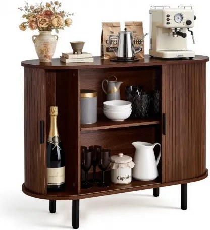 VEVOR Dressoir Keukenkast met 2 schuifdeuren, buffetkast in middeleeuwse stijl voor woonkamer/hal, opbergkast 100 x 40 x 75 cm, walnoot keukenbuffet
