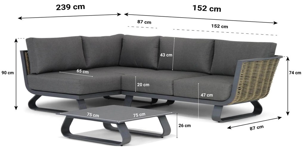 Chaise Loungeset 3 personen Aluminium/wicker Grijs Santika Furniture Santika Tika