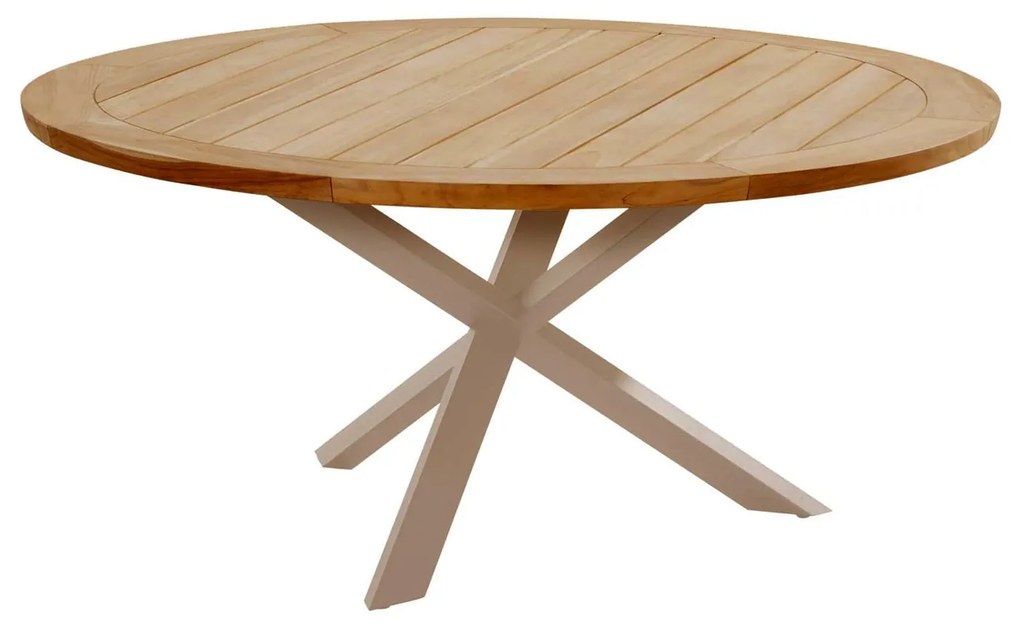 Taste by 4 Seasons Puglia tuinset latte met Prado tafel met teak blad Ø 160 cm SALE Tuinset taupe weerbestendig