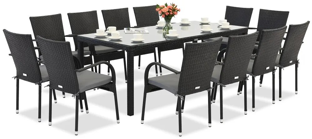 Milan technorattan tuinmeubelen voor 12 personen met grote Garden Point tafel zwart
