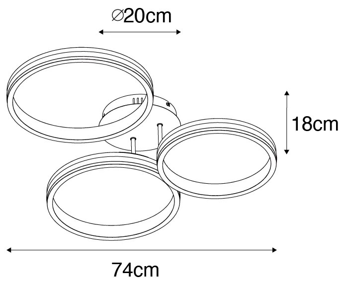 Plafondlamp messing incl. LED 3-staps dimbaar 3-lichts - Navara