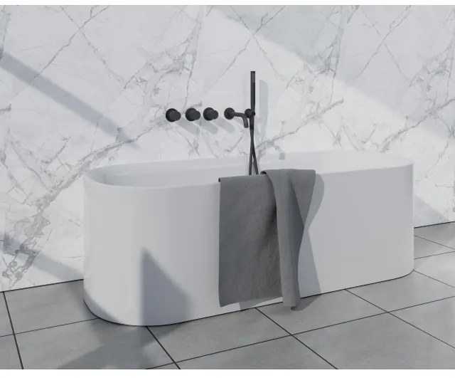 Fortifura Nebbio Badcombinatie-set - thermostaatkraan - wandaansluitbocht met handdouchehouder - metalen doucheslang - staaf handdouche - uitloop - mat zwart SW1183065 2x SW1183076 2x SW1183078 SW542644 SW706