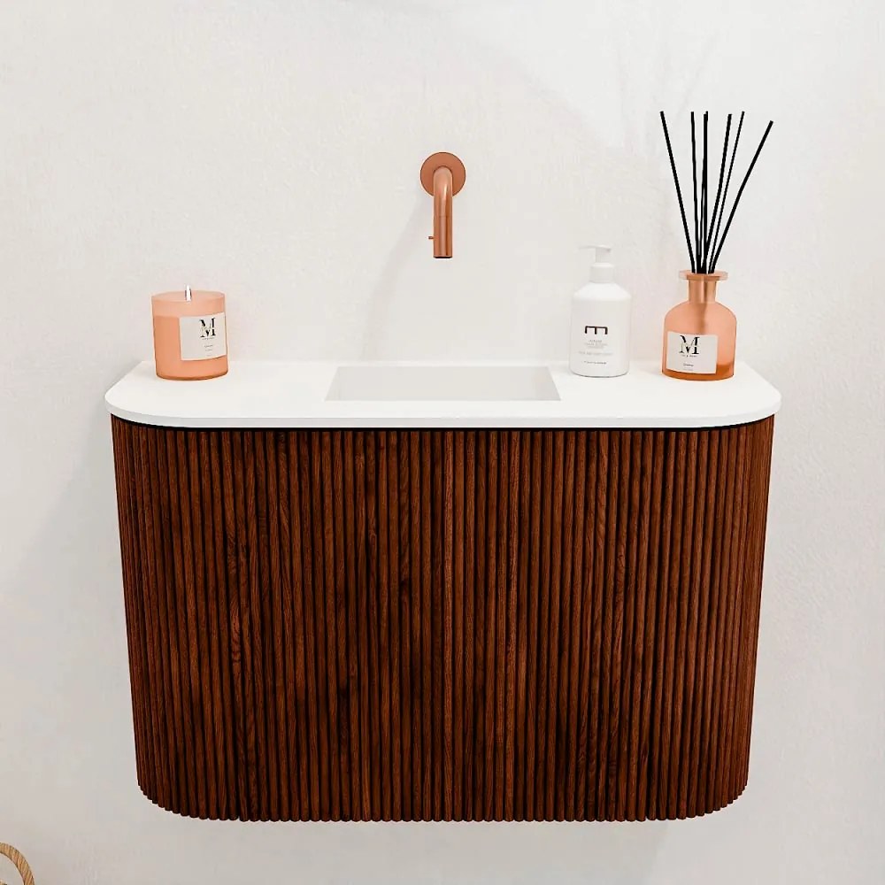 Mondiaz Joya 65cm toiletmeubel ronding links/rechts ruby met wastafel faye midden zonder kraangat talc