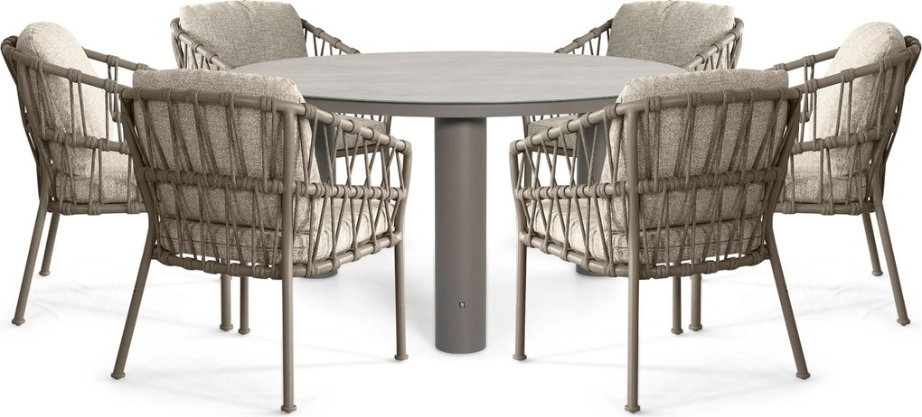 Tuinset Ronde Tuintafel 6 personen 150 cm Rope Taupe  Santika Furniture Santika