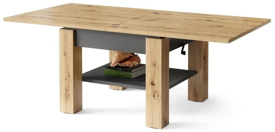 CLEO artisan eiken/antraciet, uitschuifbare salontafel