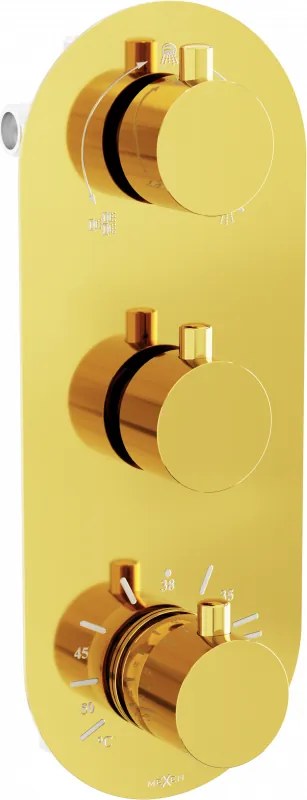 Mexen Kai thermostatische bad-douchekraan met 3 uitgangen. goud - 77603-50
