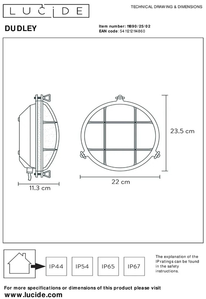 Lucide Dudley wandlamp 40W 23x22cm goud/messing