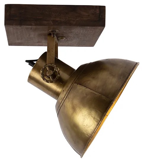 Industriële plafondSpot / Opbouwspot / Plafondspot brons met hout 30 cm - Mangoes Industriele / Industrie / Industrial E27 rond Binnenverlichting Lamp