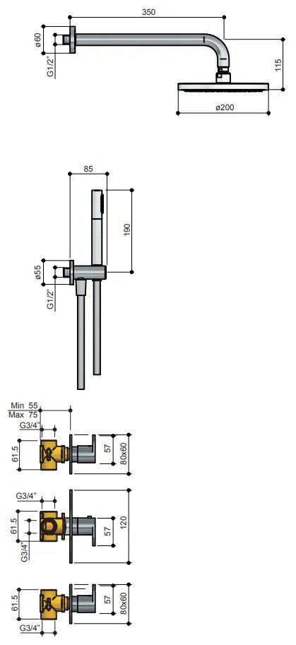 Hotbath Get Together IBS5GN inbouwdouche met 30cm plafondbuis en glijstang geborsteld nikkel