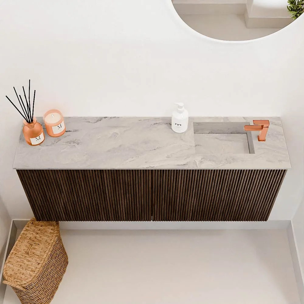 Mondiaz Joya DLux 100cm toiletmeubel walnut met wastafel faye rechts 1 kraangat glace