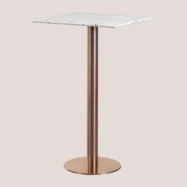Vierkante Hoge Bartafel 60x60 Cm In Malibu Terrazzo Ivoorkleurig Terrazzo - Zwart & Roségoud - Sklum