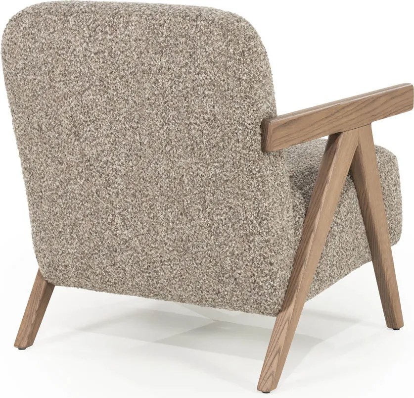 Fauteuil Met Houten Armleuning Taupe