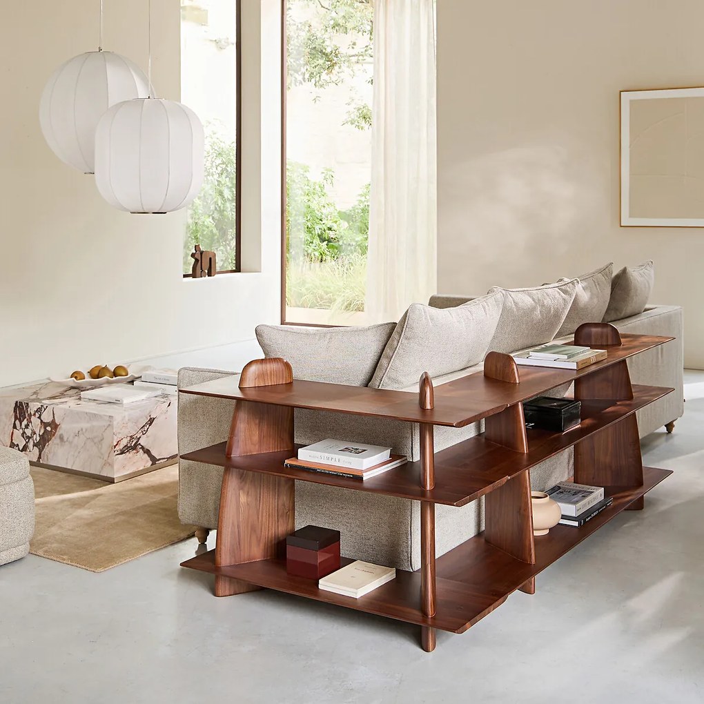 Lage boekenkast in massief notenhout, groot model, ILOSS