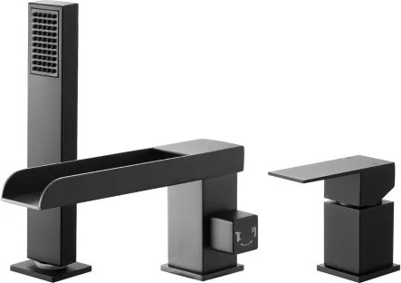 VEVOR Romeinse badkraan met 3 gaten, badkraanset met handdouche en 1 hendel, matzwarte badkraan met hoge doorstroming en dubbele waterstroomopties, plafondkraan