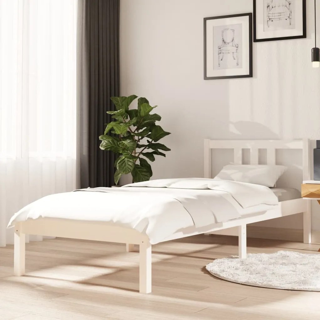 vidaXL Bedframe massief hout wit 75x190 cm 2FT6 Small Single