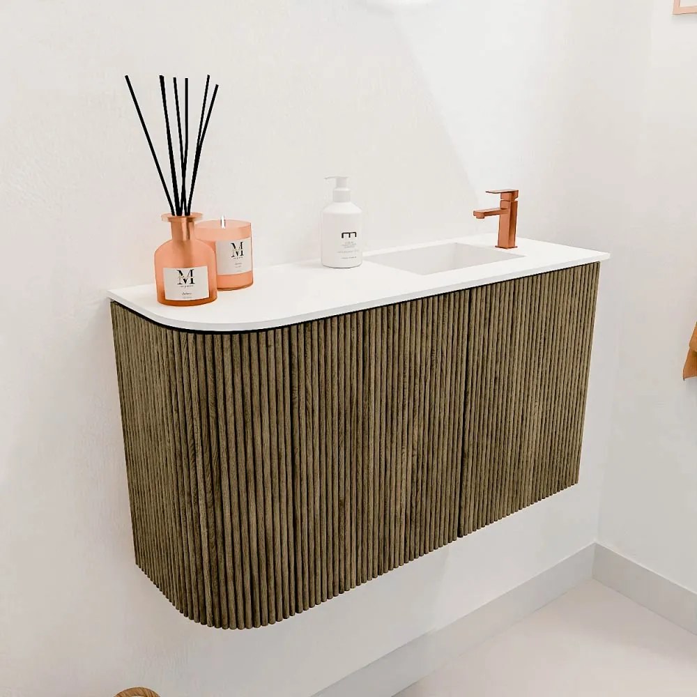 Mondiaz Joya 70cm toiletmeubel ronding links dusk met wastafel faye rechts 1 kraangat talc