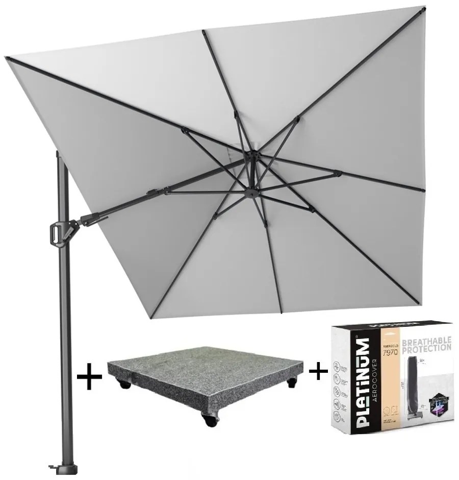 Challenger T2 zweefparasol 350x260 cm lichtgrijs met parasolvoet 90 kg en hoes