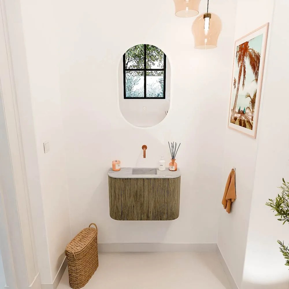 Mondiaz Joya DLux 65cm toiletmeubel ronding links/rechts dusk met wastafel faye midden zonder kraangat glace