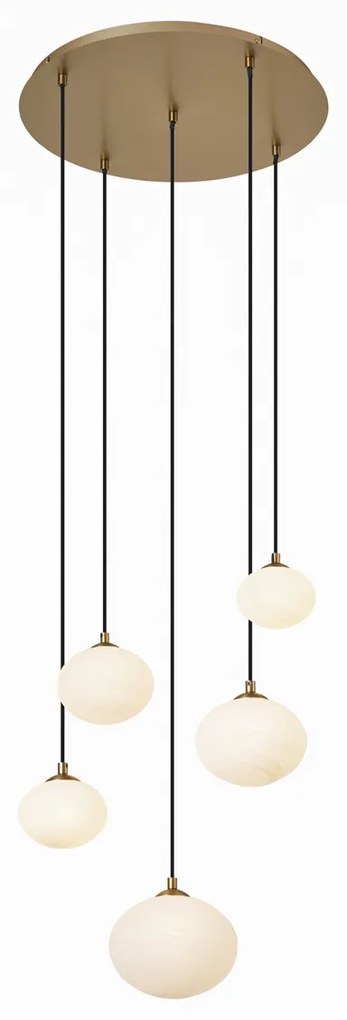 Art Deco hanglamp goud met opaal glas 5-lichts - Yani