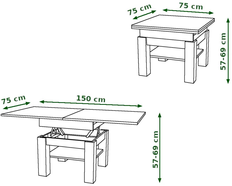 CLEO ARTISAN EIK, UITSCHUIFBARE SALONTAFEL