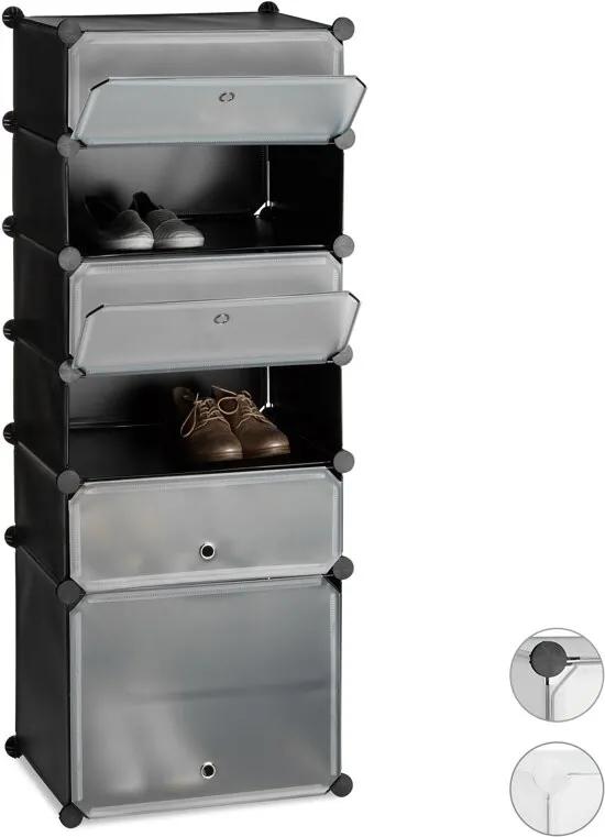 Schoenenrek kunststof - 6 vakken - schoenenkast - DIY vakkenkast - met kleppen zwart