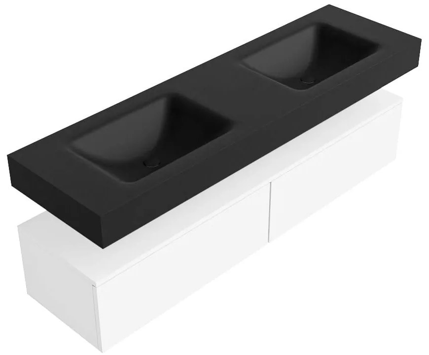 Zaro Alan badmeubel 160cm talc 2 lades met vrijhangende wastafel cloud dubbel 2 kraangaten urban