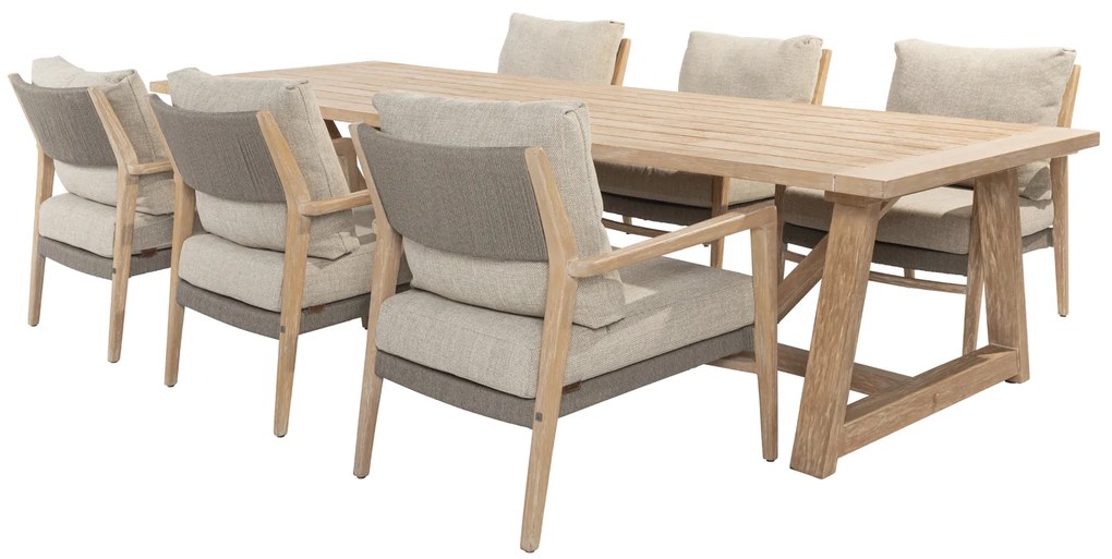 4 Seasons Outdoor Julia low dining set van geborsteld teak met Noah tafel 300 x 100 cm  Tuinset    houtkleur weerbestendig