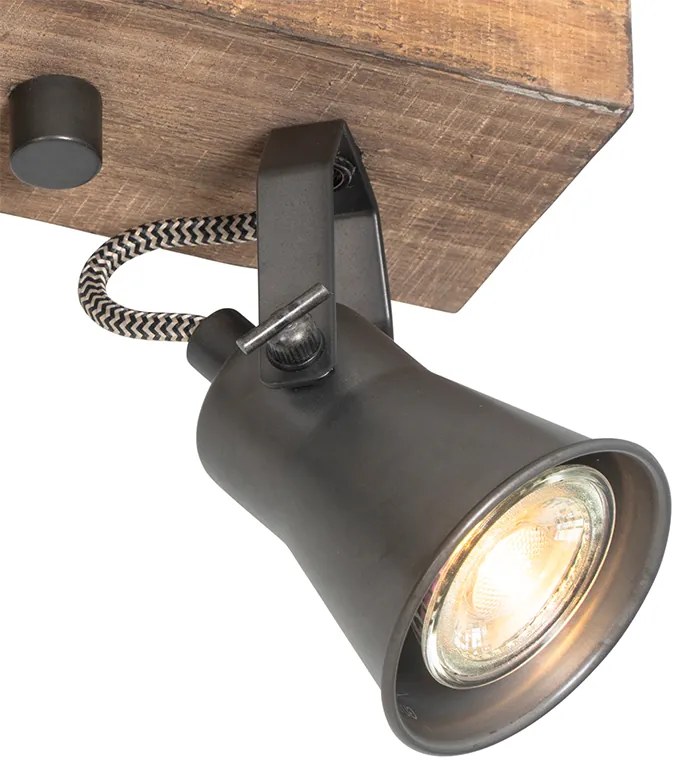 Landelijke spot zwart met hout 2-lichts verstelbaar - Jelle