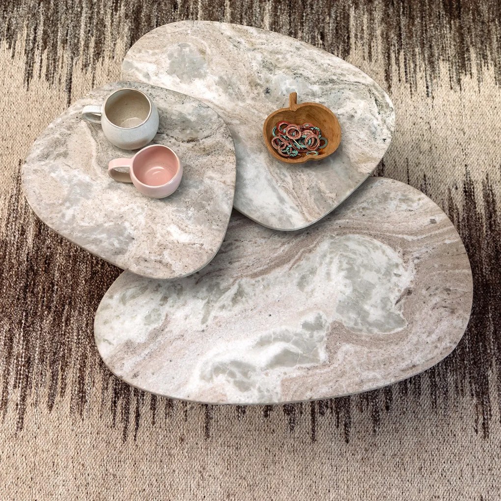 Dutchbone Suki Bijzettafel Set Organisch Marmer - 73 X 41cm.