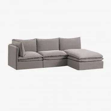 Grace 3-delige Modulaire Chaise Longue-bank In Linnen En Katoen Stof Donkergrijs - Sklum