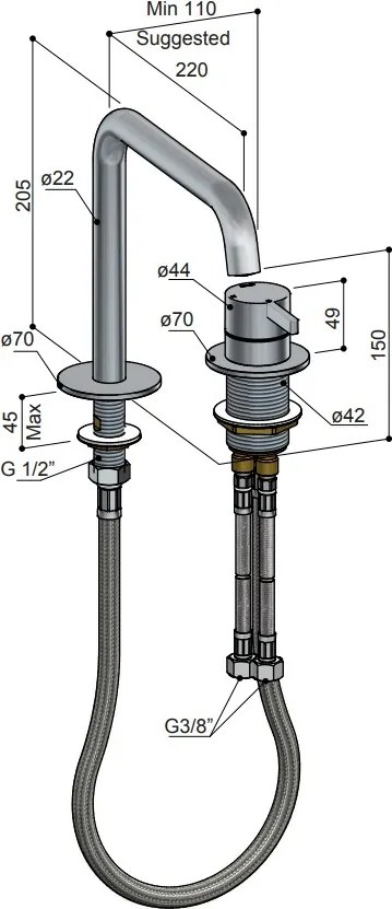 Hotbath ACE 2-gats wastafelkraan chroom