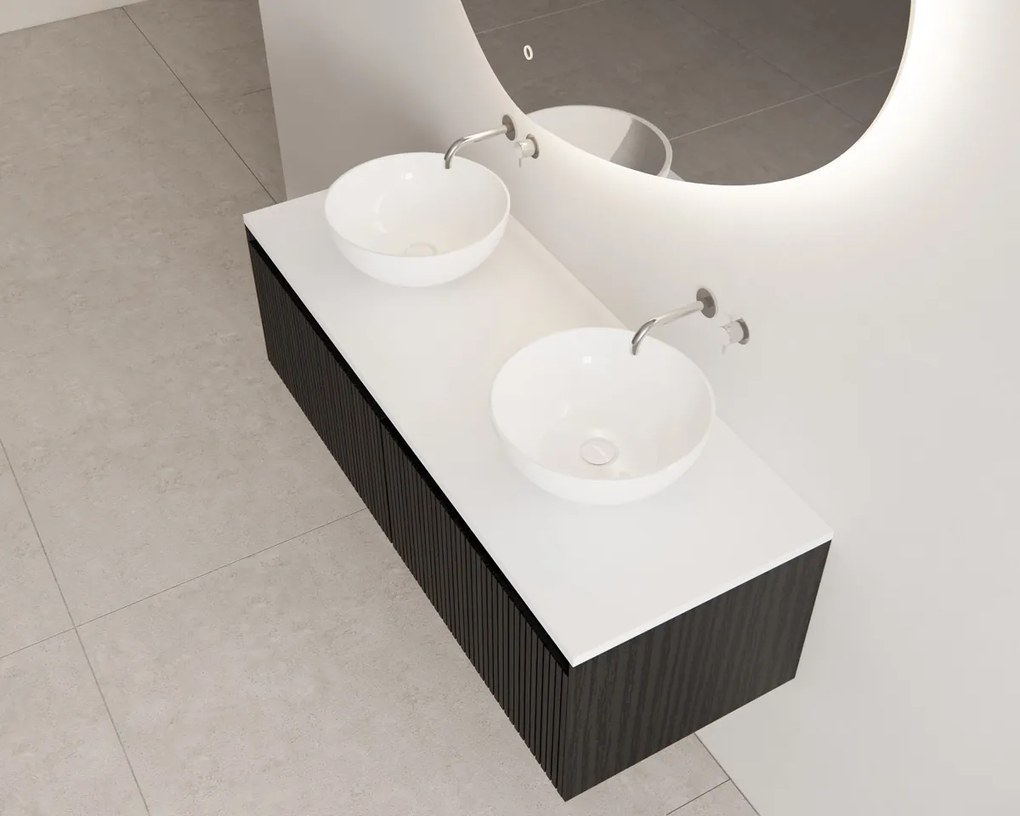 Gliss Design Timotheus badmeubel met 2 lades en ribbelfront 120cm black veneer wit toppaneel en waskom