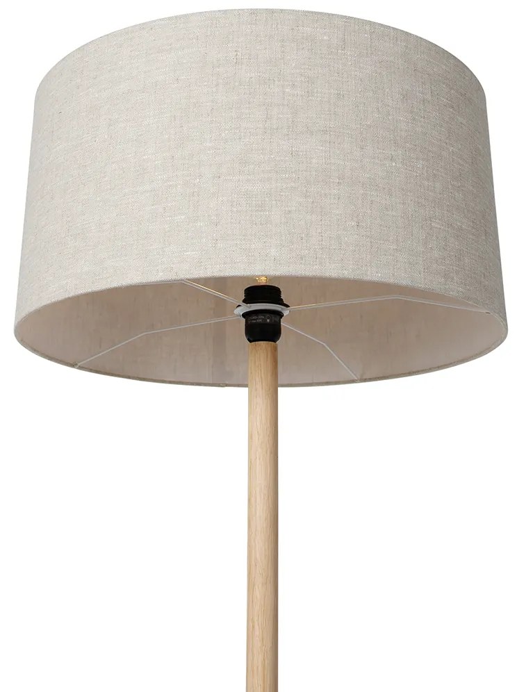 Landelijke vloerlamp hout met lichtbruine kap - Mels