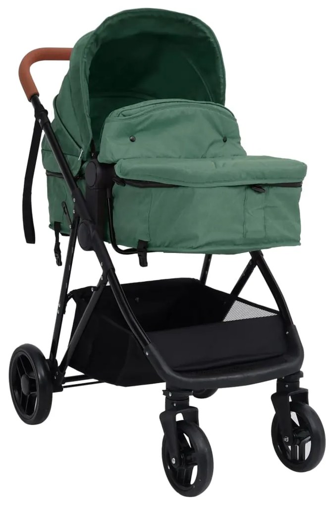 vidaXL Kinderwagen 2-in-1 staal groen en zwart