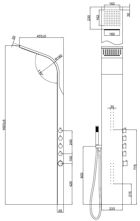 Best-Design Bridel RVS douchepaneel 1600x220 mm