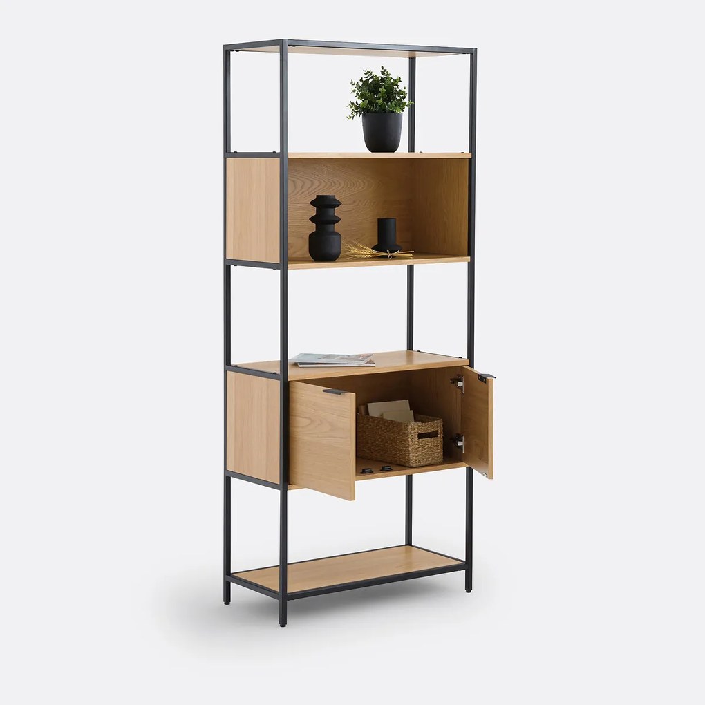 Modulaire boekenkast, 1 nis, 2 deuren, eikenfineer, Volga