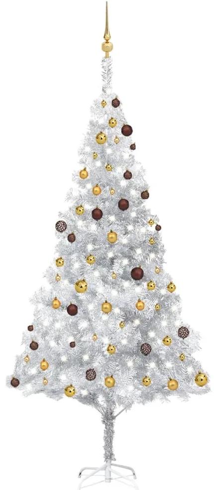 vidaXL Kunstkerstboom met LED's en kerstballen 240 cm PET zilverkleurig