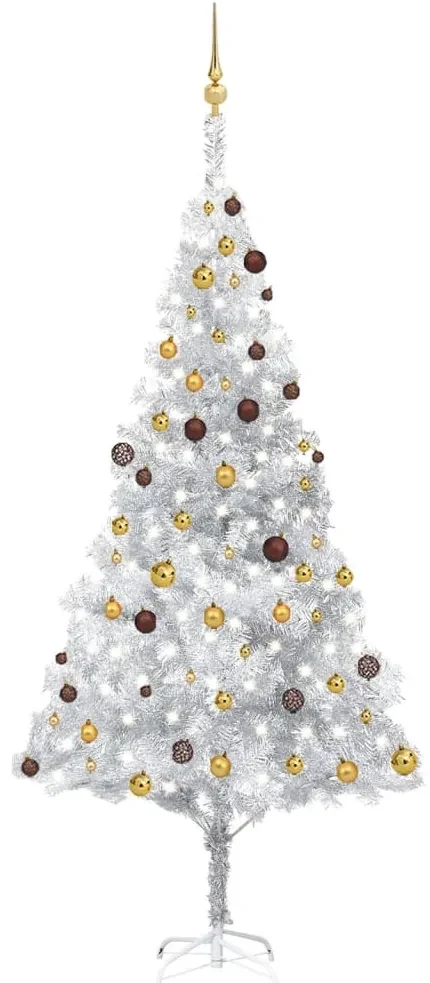 vidaXL Kunstkerstboom met LED's en kerstballen 240 cm PET zilverkleurig