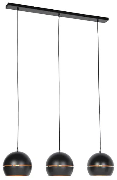 Eettafel / Eetkamer Smart hanglamp met dimmer zwart met gouden binnenkant 3-lichts incl. Wifi ST64 - Buell Industriele / Industrie / Industrial E27 rond Binnenverlichting Lamp