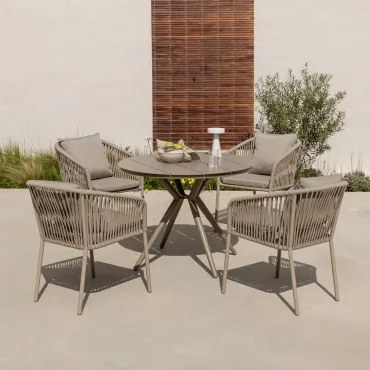 Ronde Tafelset Valerie, Ø100 Cm, En 4 Arhiza Classic Aluminium Tuinstoelen Met Armleuningen. Bruin - Mokka - Sklum