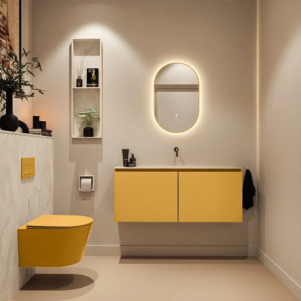 Mondiaz Ture DLux toiletmeubel 120cm ocher met wastafel ostra midden zonder kraangat