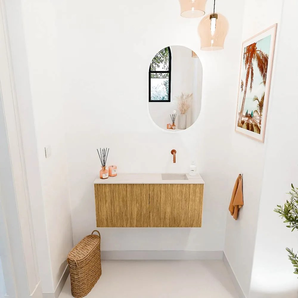 Mondiaz Joya DLux 90cm toiletmeubel oak met wastafel faye rechts zonder kraangat meli