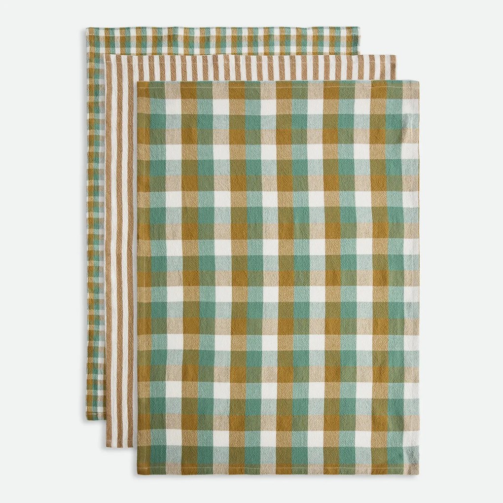 Set van 3 geweven-geverfde katoenen theedoeken, Sidone