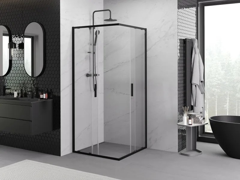 Mexen Exo-S Duo vierkante schuifdouchecabine 90 x 90 cm, transparant, zwart - 8111-090-090-70-00