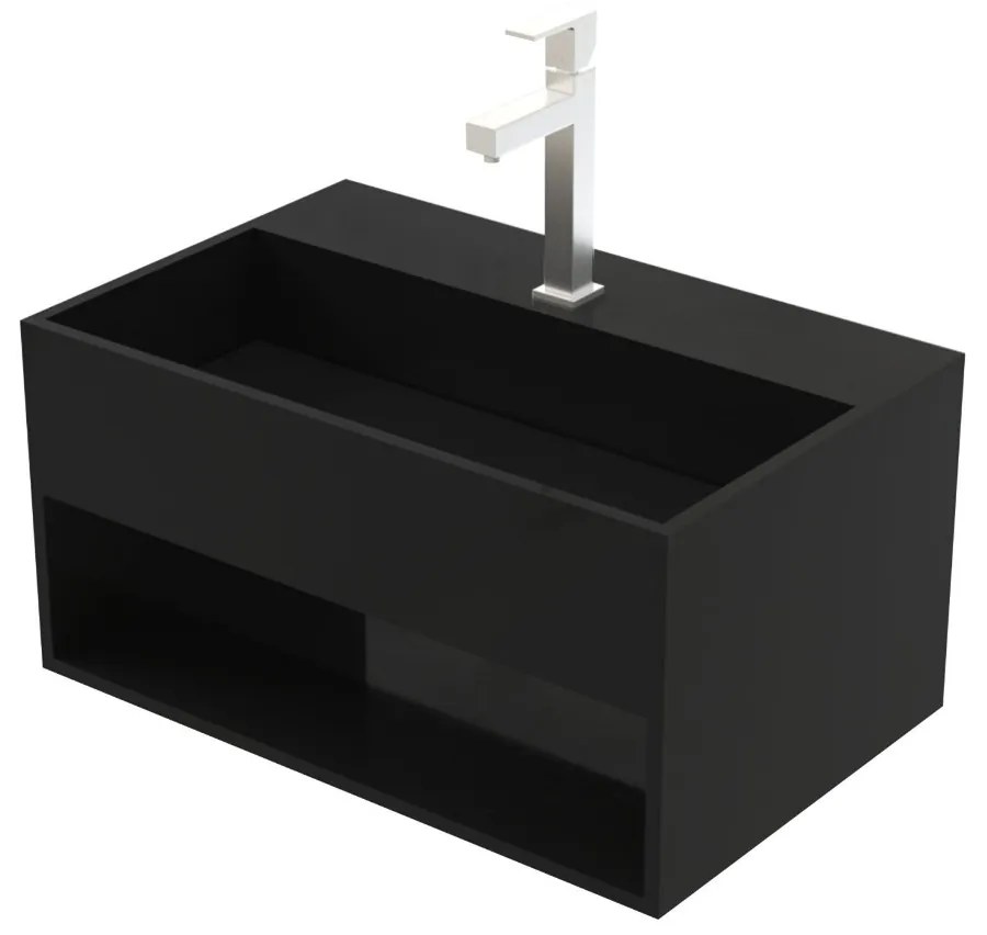 Sanigoods Kenzo wastafel met open vak 50x32x25cm zwart mat