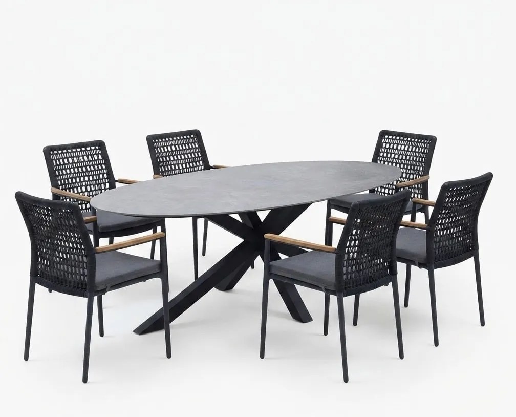 Puccini Salta dining tuinset 220x120xH75 cm 7 delig antraciet keramiek