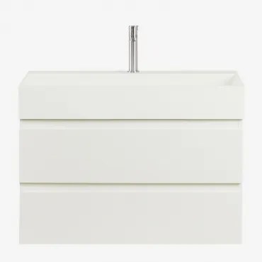 Badkamermeubelset Van Hout En Essenhoutfineer Met Geïntegreerde Wastafel Ona Wit & Spiegelloze & Geborsteld Grijs ↑20 Cm - Sklum