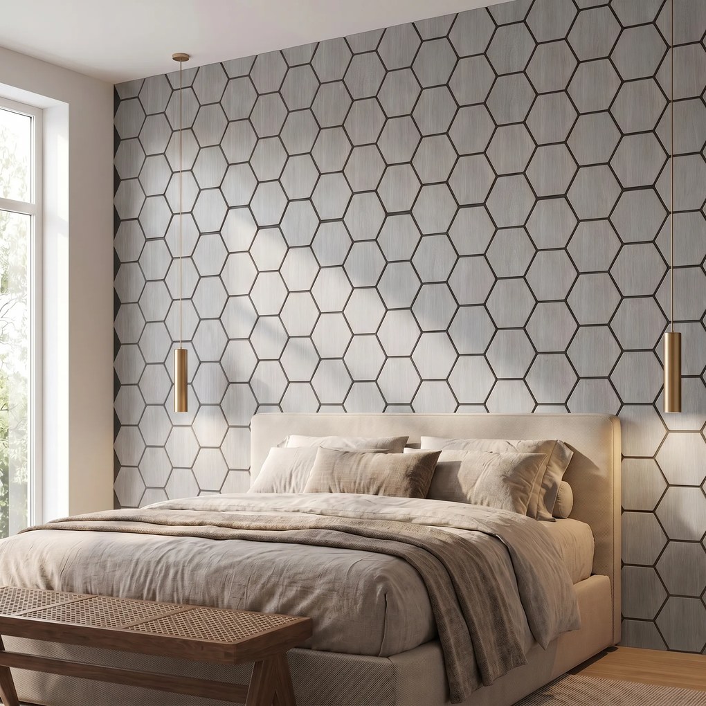Hexagon Panel Grijs Walnoot 81CM | Akoestisch | Wanddecor | Zeshoekig