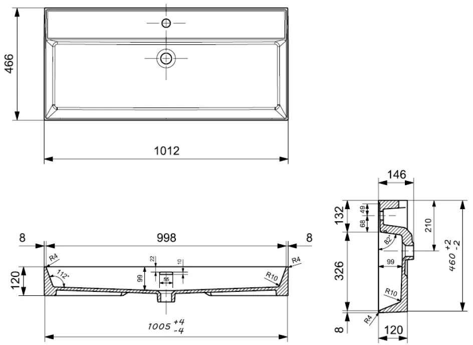 Plieger Kansas wastafel met 1 kraangat met overloop 100x46.6cm glans wit