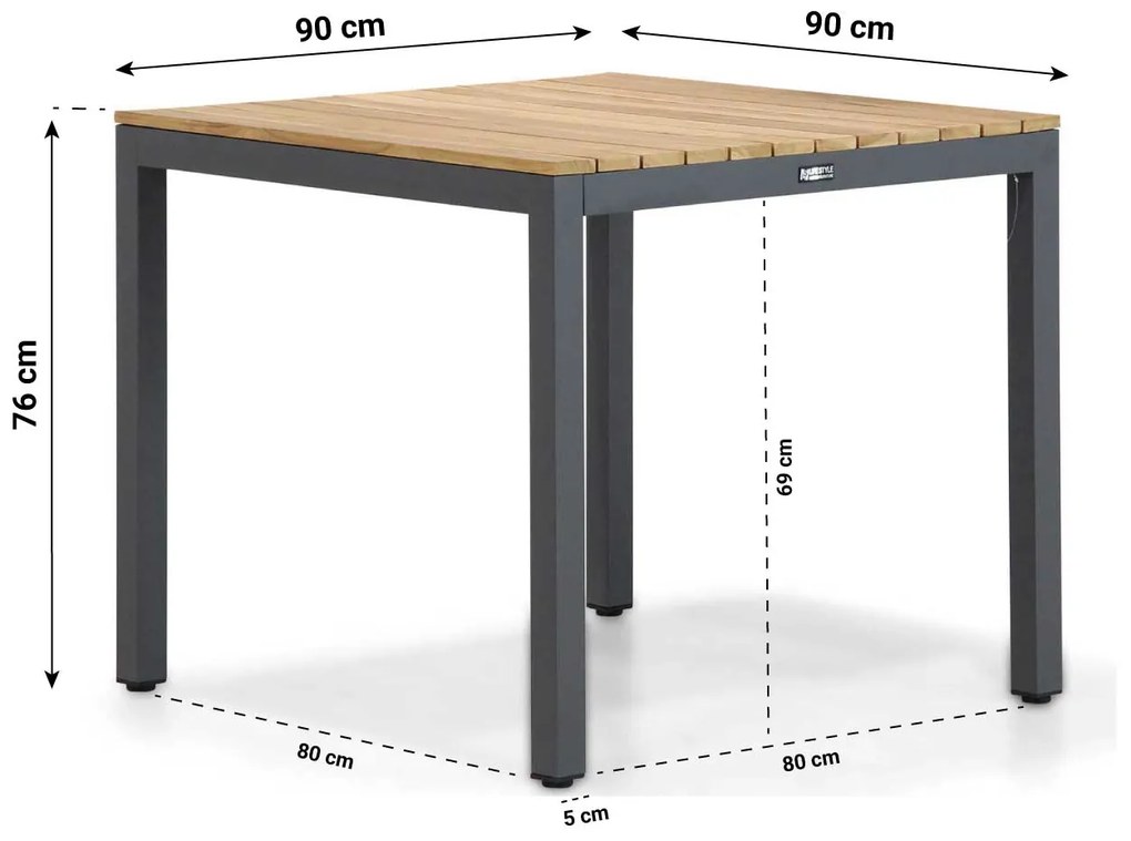 Dining Tuintafel vierkant 90 x 90 cm Aluminium/teak Naturel teak Mazzarino